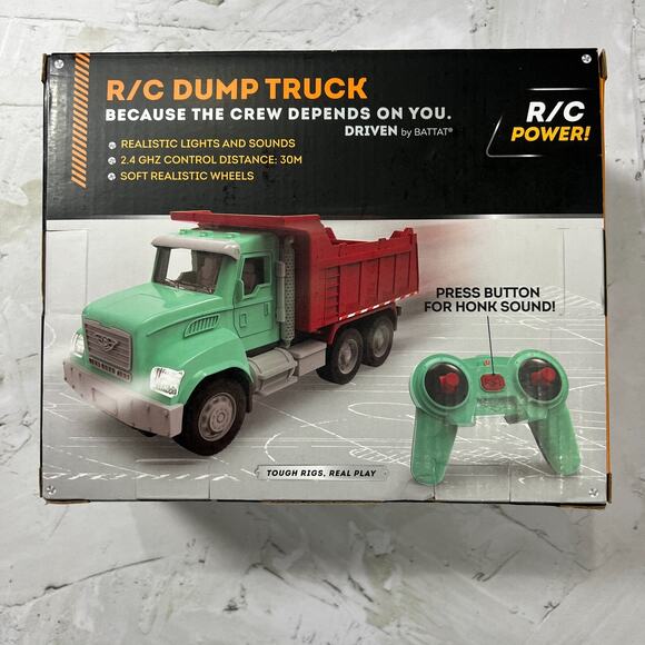 DRIVEN by BATTAT Remote Control Dump Truck Toy Lights Sounds Soft Wheels NEW - Picture 2 of 9